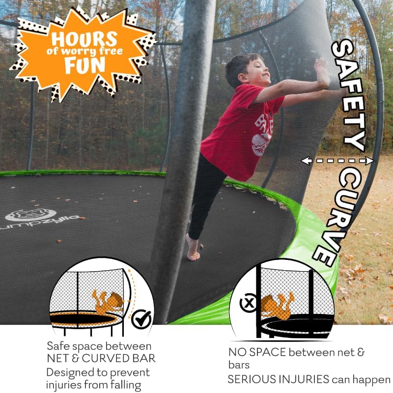 JUMPZYLLA Trampoline 8FT 10FT 12FT 14FT 15FT 16FT Trampoline with Enclosure - Recreational Trampolines with Ladder and AntiRust Coating, ASTM Approval Outdoor Trampoline for Kids