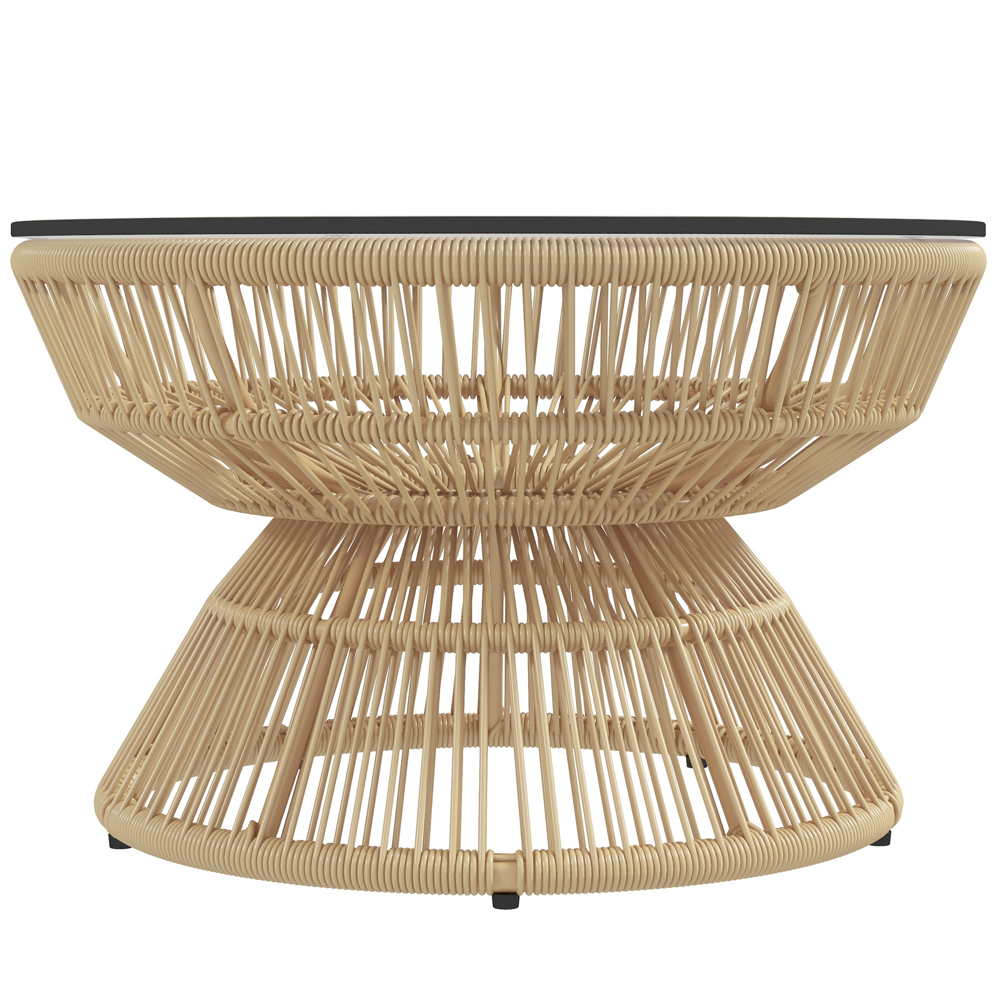 Outsunny Gartencouchtisch rund, Beistelltisch aus Rattan-Optik und gehärteter Glasplatte Ø60 x 37H cm