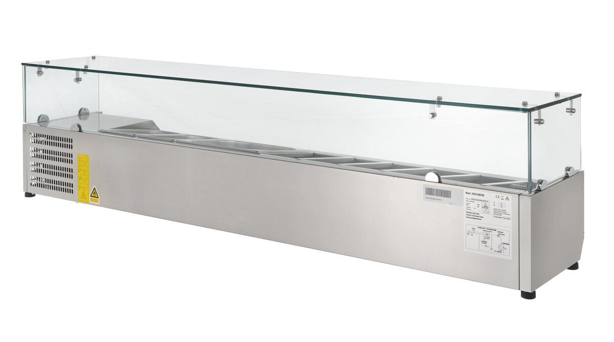 Dönergrill Kühlaufsatz - 8x GN 1/4 mit Glasaufsatz, Döner Pizza Imbiss Gastro