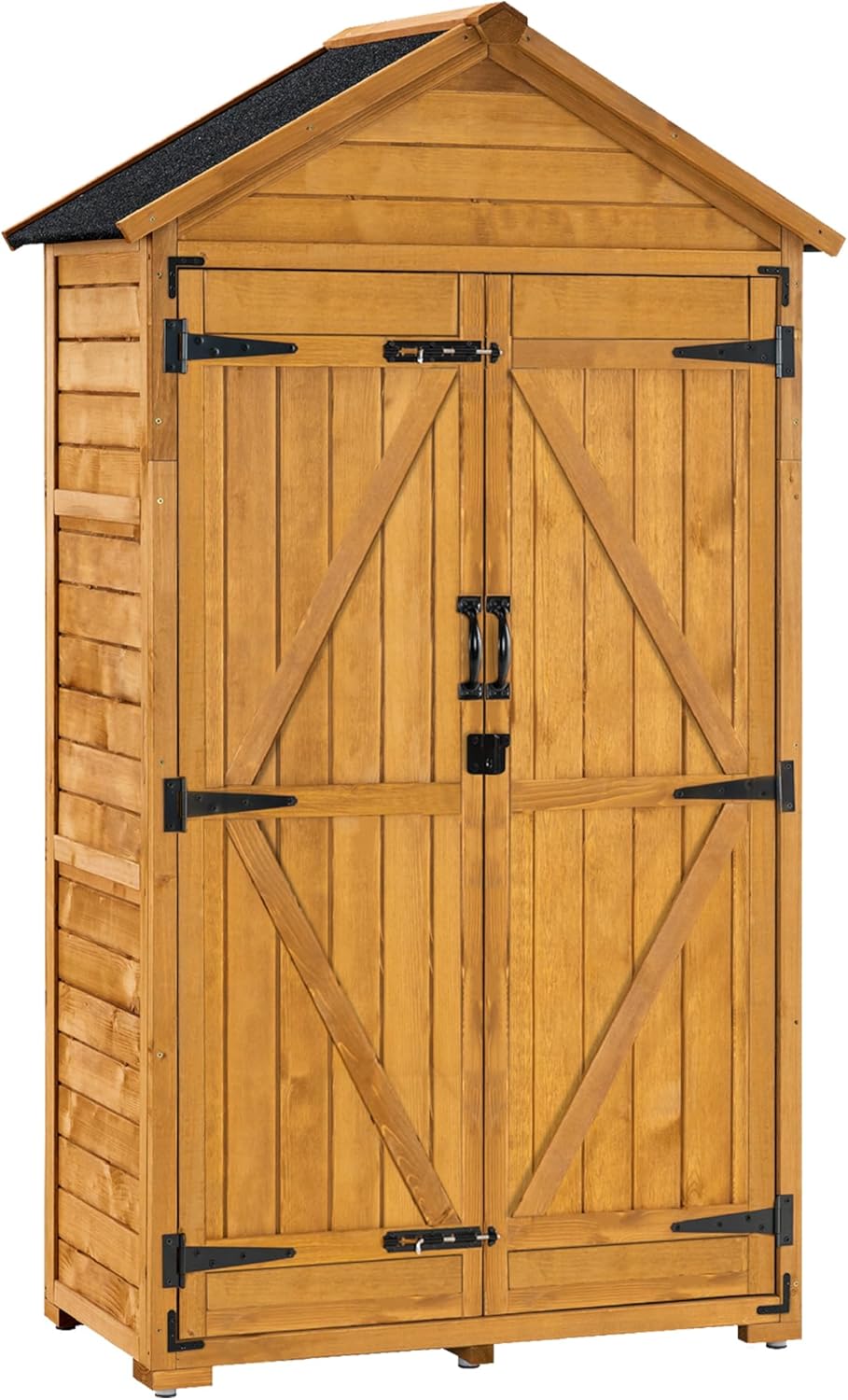 M MCombo Gartenschrank Geräteschuppen Werkzeugschrank Outdoor-Schrank Gartenbox mit Satteldach aus Holz wasserfest Grau/Natur 1000D, 48 X 90 X 178 cm (Natur)