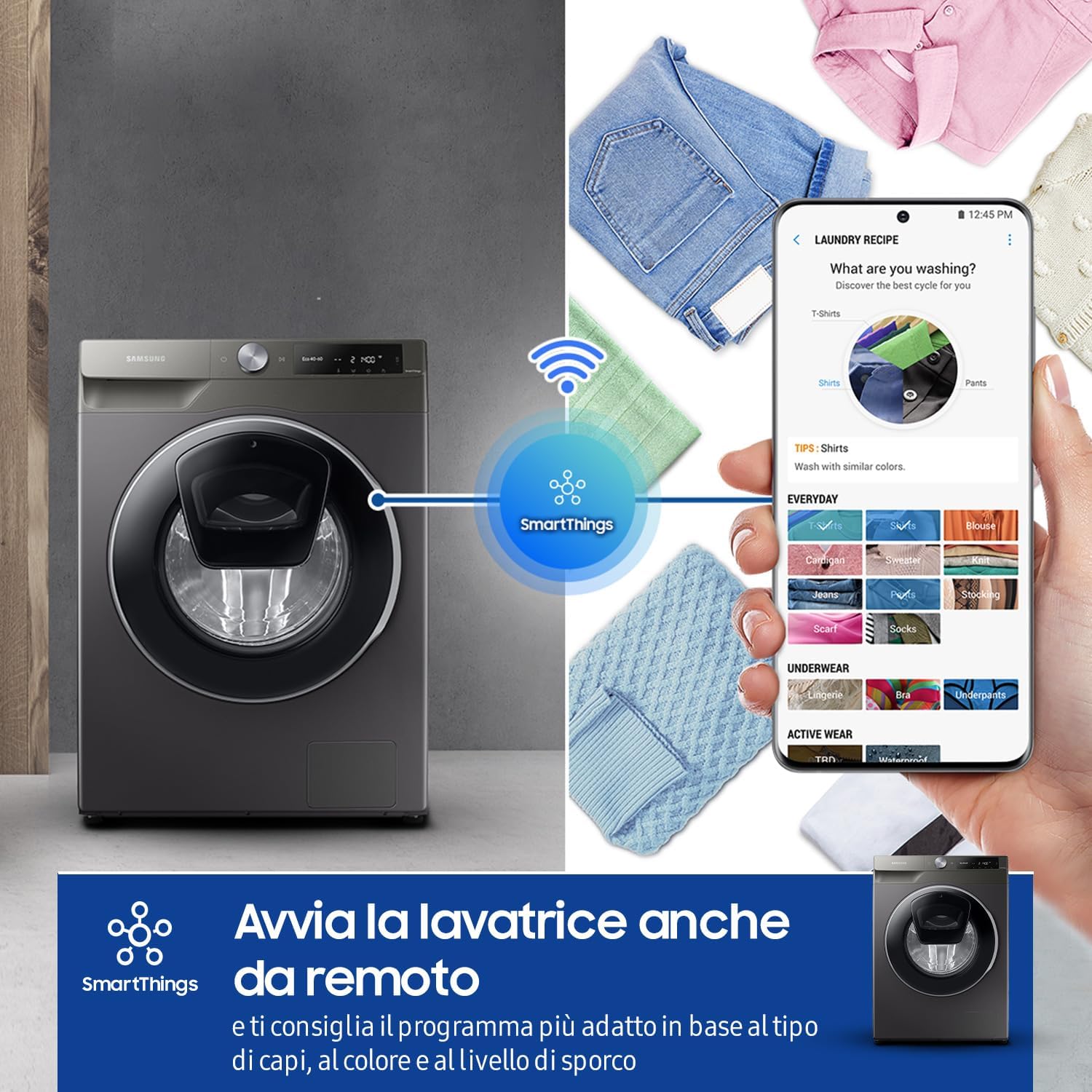 Samsung Lavatrice AI control Addwash WW90T684DLN/S3, Libera installazione, 9 Kg, 1400 RPM, WiFi, Ecodosatore, Vapore, Carica Frontale, 60l x 85h x 55p cm, Nero