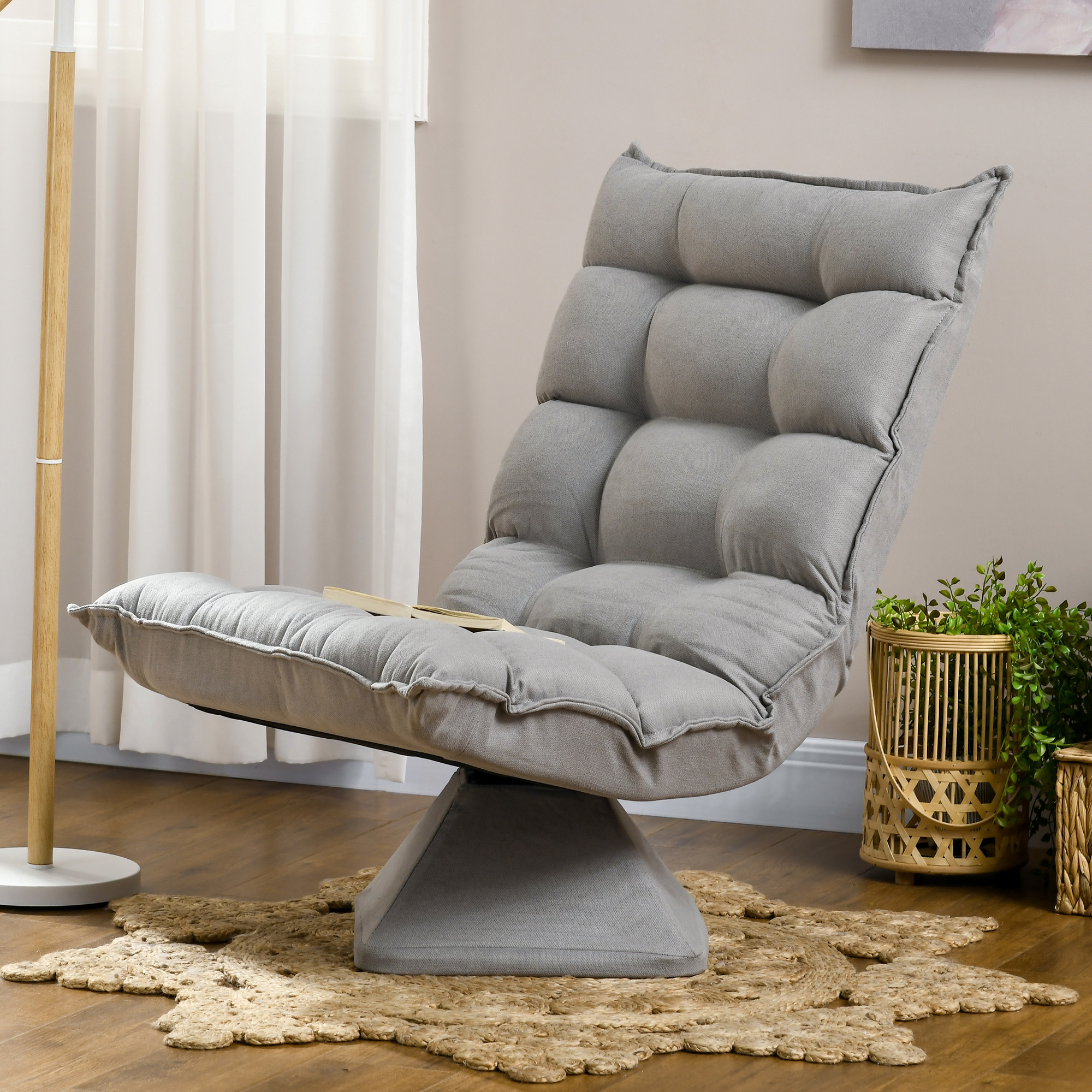 HOMCOM Relaxsessel Lesesessel, drehbar, Samtoptik, 62 cm x 70 cm x 95 cm, Hellgrau