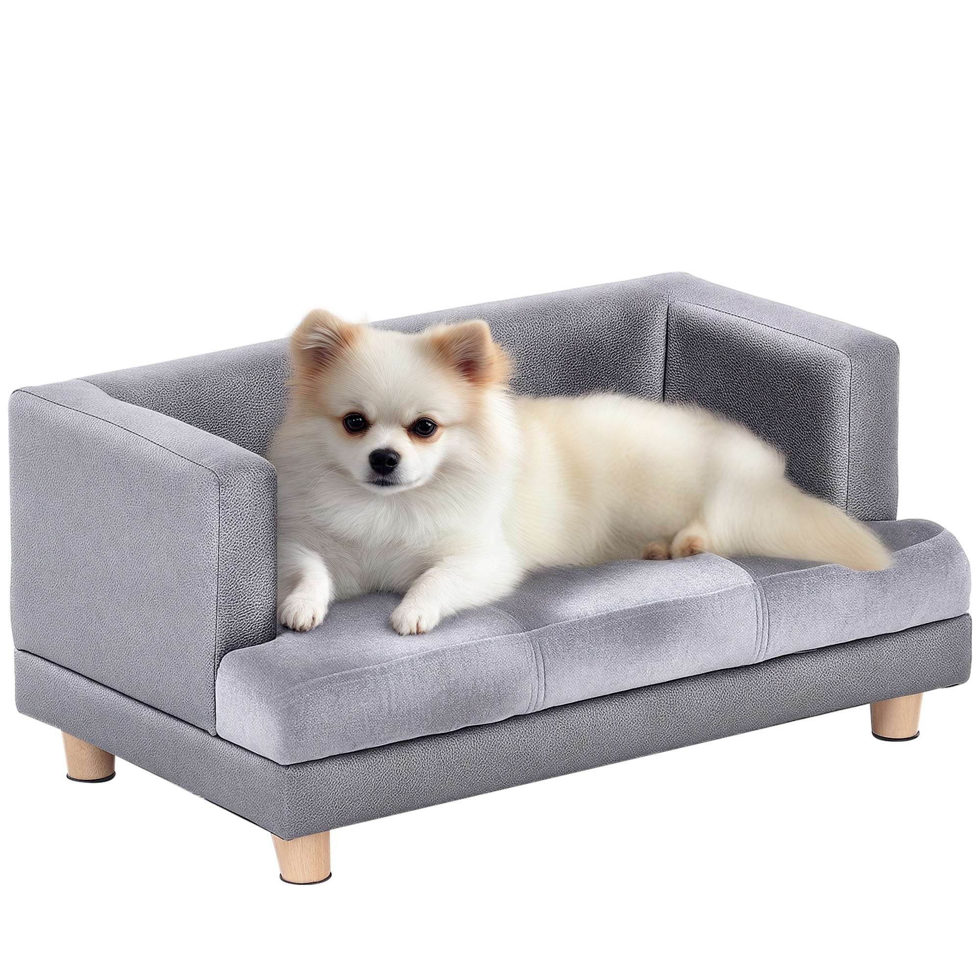 PawHut Hundesofa, Haustiersofa, Hundebett, Hundematte, Kunstleder, Kurzplüsch, Grau, 68 x 41 x 32 cm