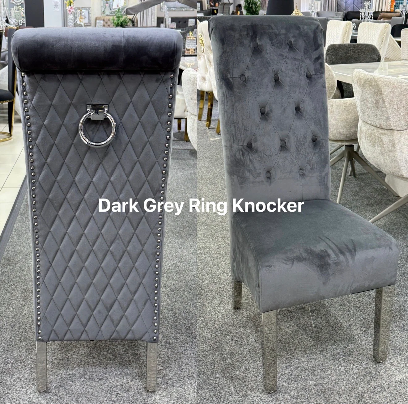 Louis Marble Dining Table + Sofia Dining Chairs Lion Knocker