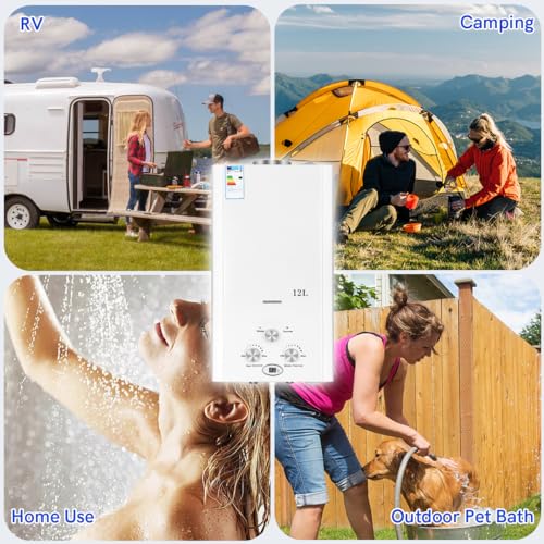 Xverycan Scaldacqua a gas da 12 l, 24 kW, GPL per acqua, propano butano, applicabile, scaldabagno senza serbatoio, per uso domestico, campeggio, roulotte, cabine all'aperto, fienili : Amazon.it: Fai da te