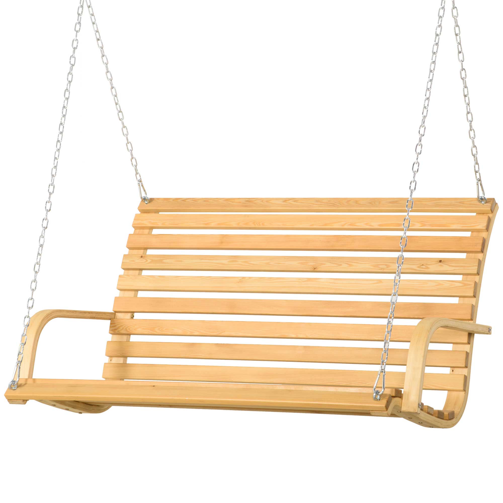Outsunny Garten Schaukelbank für 2 Personen aus Holz mit Latten Sitz und Rückenlehne Ketten inklusive natur
