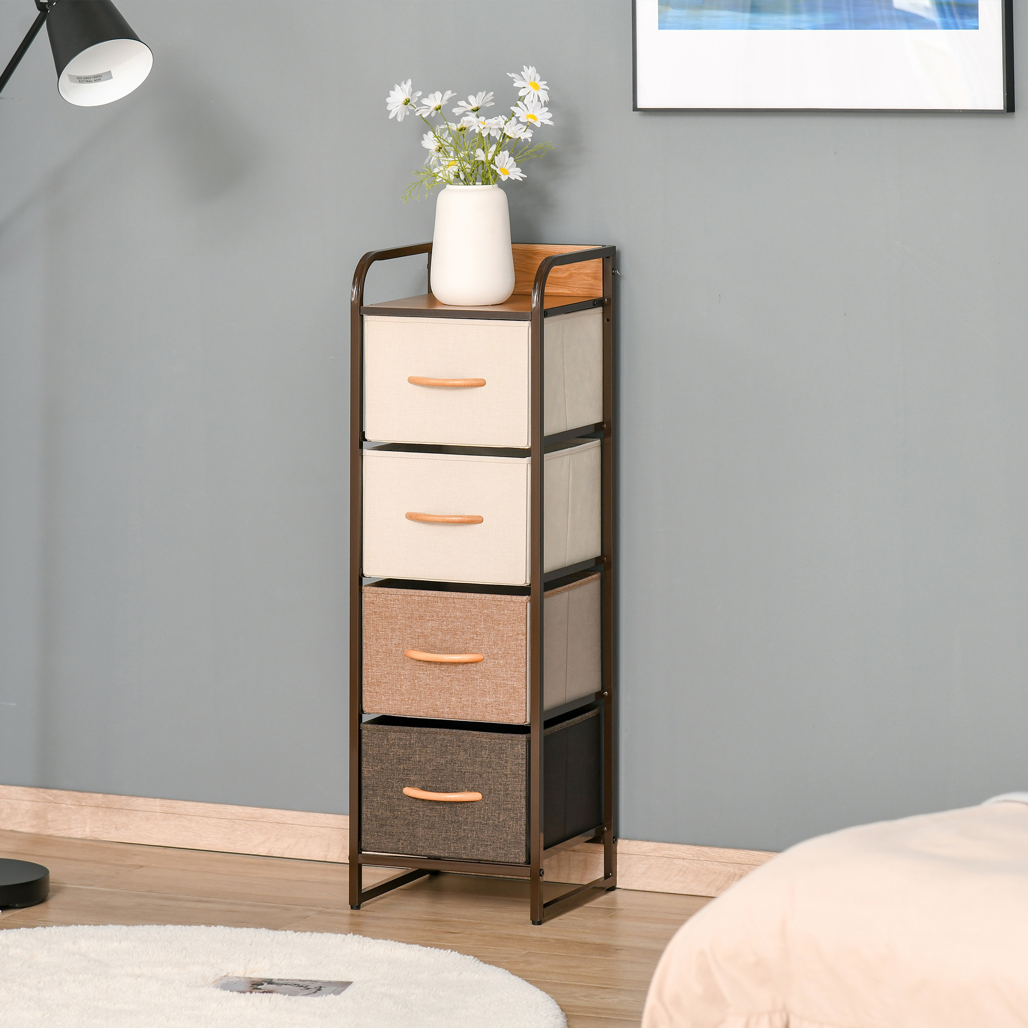 HOMCOM Kommode Aufbewahrungsschrank 5 Stoffschubladen faltbar - schwarzer Stahlrahmen - 45 x 30 x 116 cm