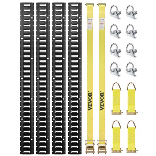 VEVOR E-Track-Zurrschienen-Set, 18-teilig, 1524 mm E-Tracks-Set, inkl. 4 Stahlschienen & 8 O-Ring-Anker & 4 Zurrgurte mit D-Ring & 2 Ratschengurten, Sicherungszubehör für Lastenmotorräder, 907 kg