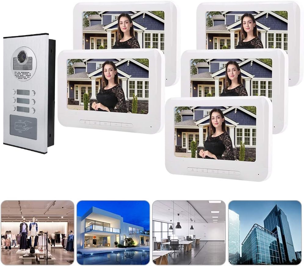 Cosiki Video Citofono, Citofono 5 Fili Universale, Campanello Citofono Kit Videocitofono Campanello Video 5 Appartamenti per Casa Videocitofono Smart Citofono Condominiale