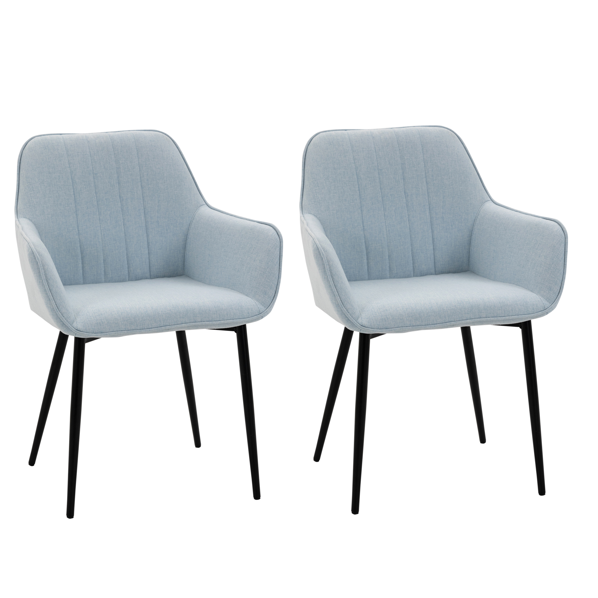 HOMCOM 2er Set Esszimmerstühle Essstühle Polsterstuhl mit atmungsaktivem Leinenbezug Wohnzimmerstuhl Sessel Küchenstuhl mit Rückenlehne Armlehne Leinen Blau 59,5 x 56,5 x 81 cm