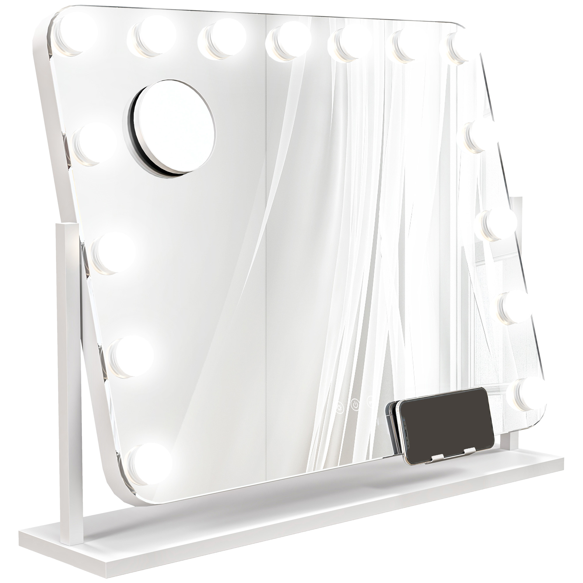 HOMCOM LED-Kosmetikspiegel, 3 Lichtmodi, dimmbar, Touchsteuerung, USB, 62,5 x 49,5cm, Weiß