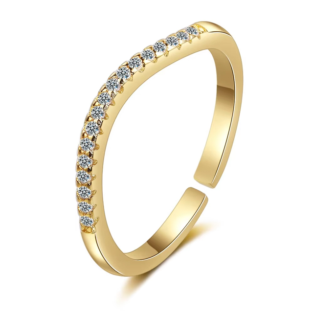 Adjustable Gold Micro Paved CZ Crystal Ring