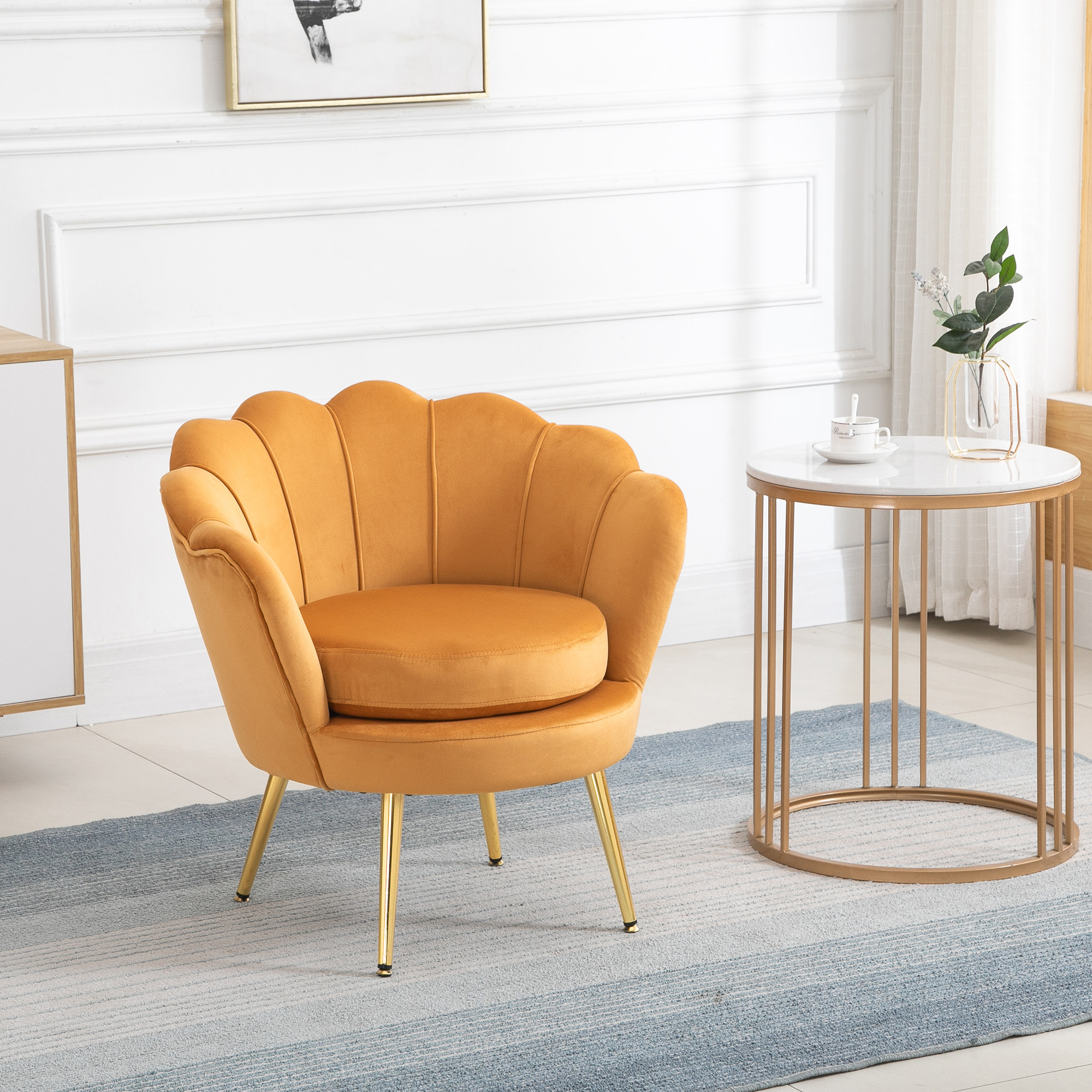 HOMCOM Lounge-Sessel, Vintage-Sessel in Samtoptik, Metallgestell, 76 x 67 x 74 cm, Gelb