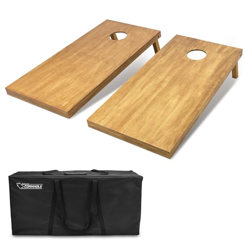 GoSports   Set da cornhole di dimensioni regolamentari in legno con finitura marrone chiaro, include custodia per il trasporto : Sport e tempo libero