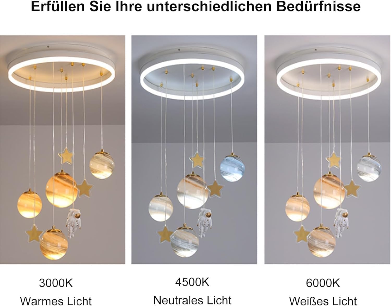Kinder LED Deckenleuchte Dimmbar Planet Kronleuchter Kinderzimmer Lampe Modernes Design Mond Astronaut Mit Fernbedienung Schlafzimmer Beleuchtung