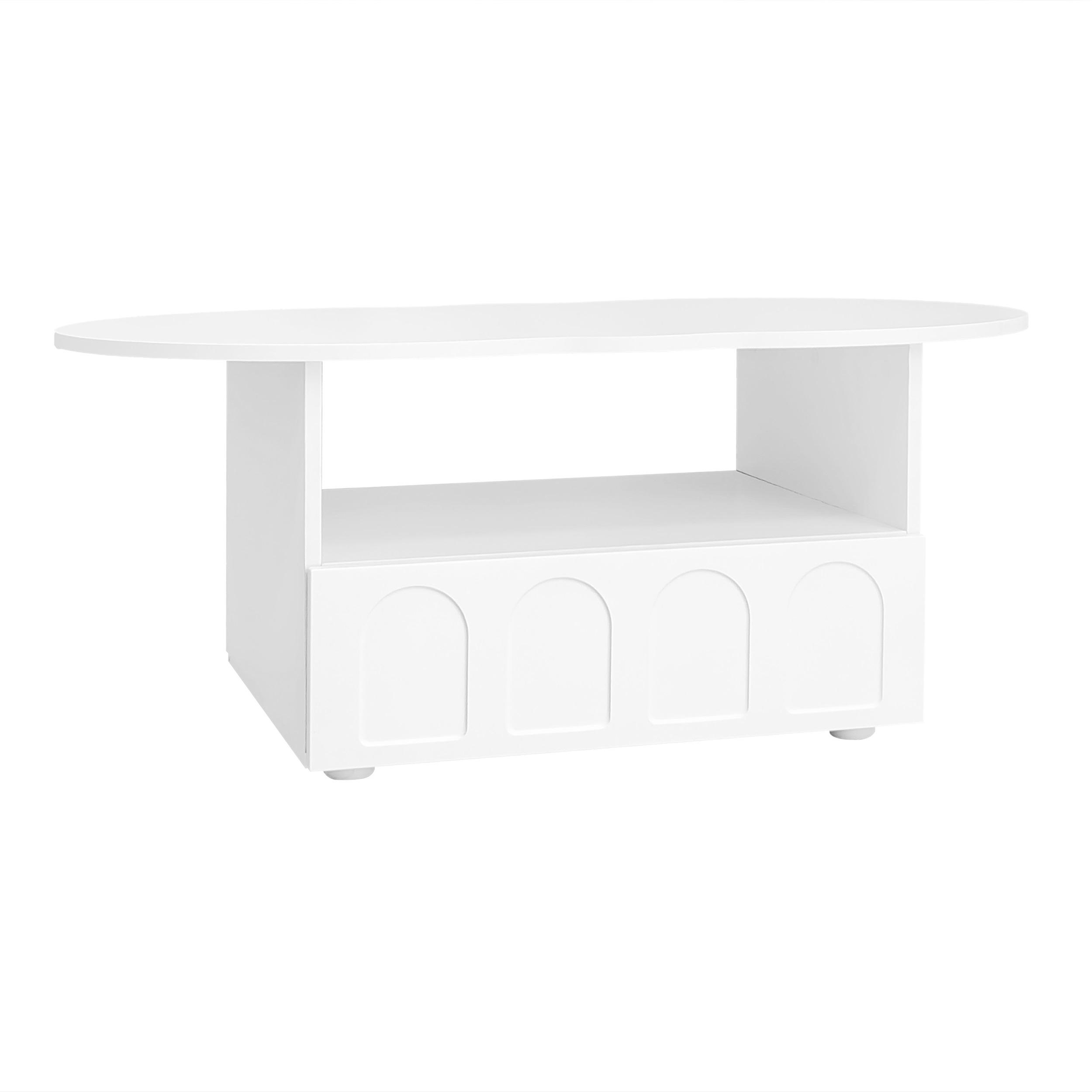 Couchtisch in Wolkenform mit Schubladen und Ablagefächern, Push-to-Open-Mechanismus, 100×60×39,2 cm, Weiß