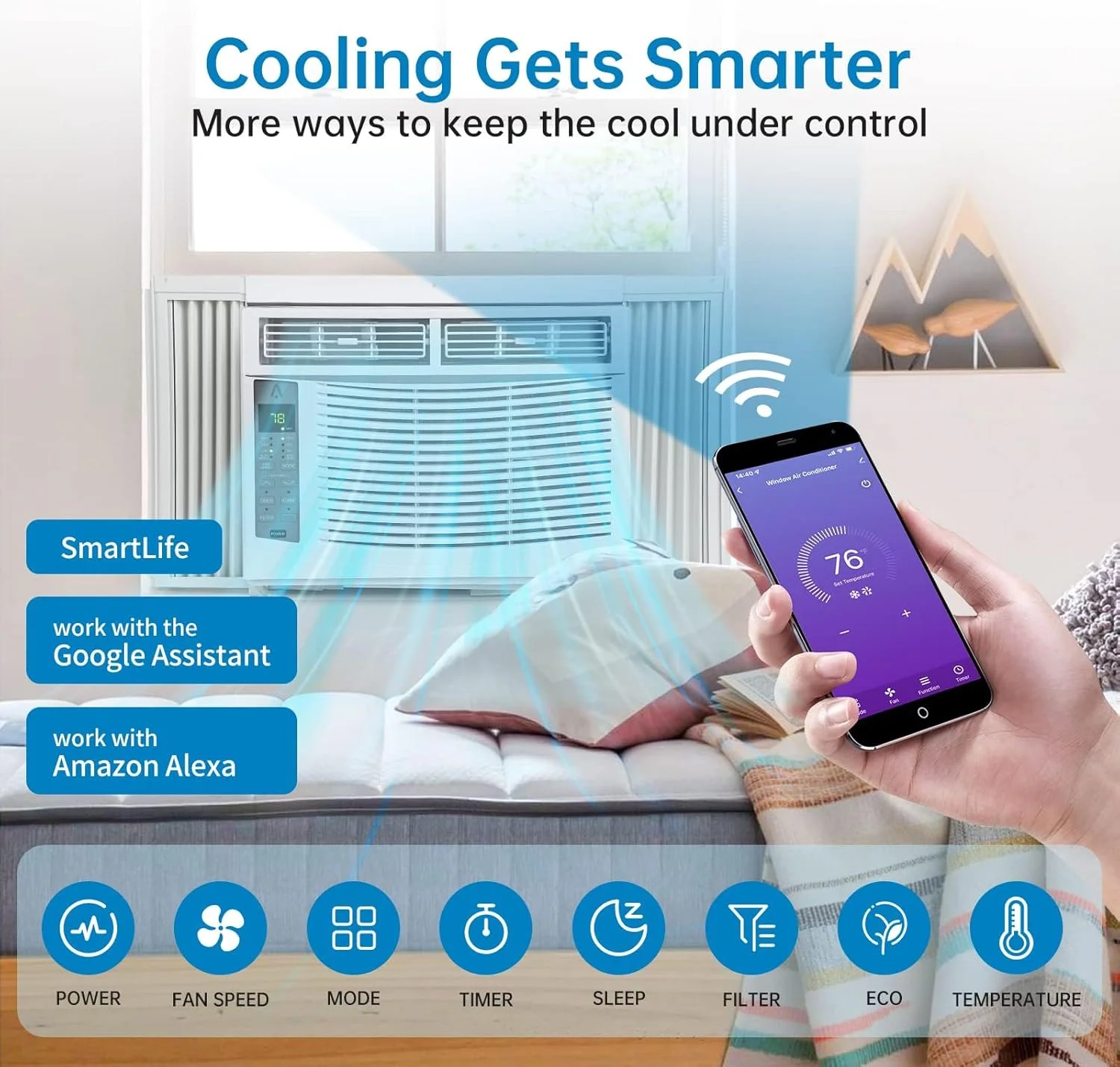 GAOMON Smart 6000 BTU Window Air Conditioner �C WiFi-Enabled AC with Remote & App Control, Timer, Sleep Mode, Easy Install Kit, Cools Rooms Up to 350 Sq. Ft, 115V, White