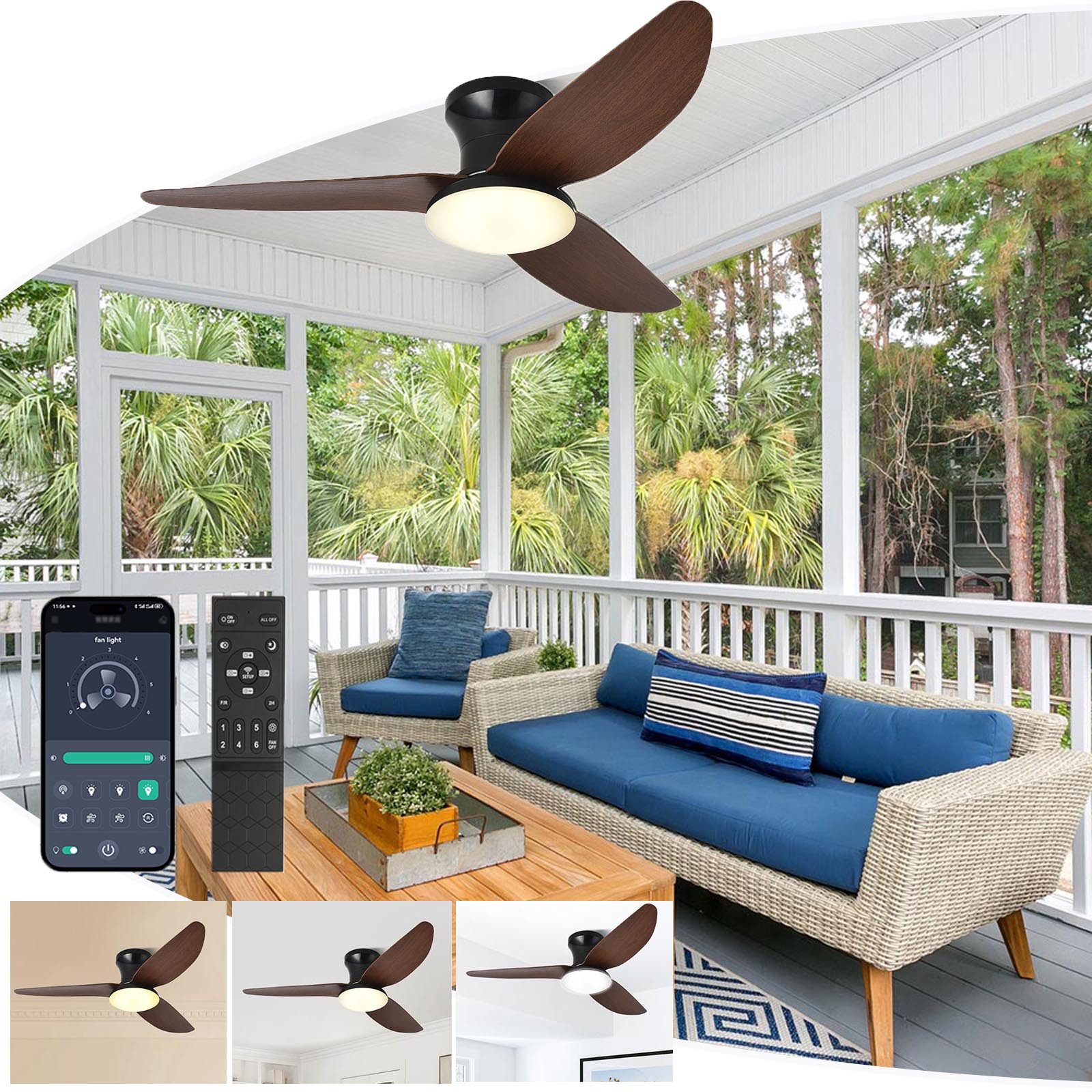 Deckenventilator Moderner Deckenventilator mit Beleuchtung, 6 Stufen, Timer, Fernbedienung