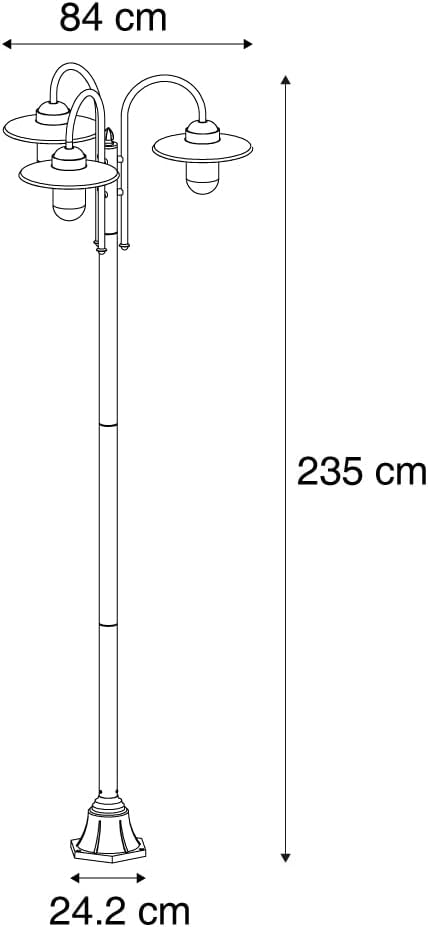 Qazqa Modern außen Pollerleuchte, Wegeleuchte, Pollerlampe für den Garten - Munich - Schwarz, max. 15W, Geeignet für LED, 235cm, IP44, 3-flammig