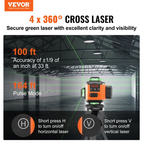 VEVOR Kreuzlinienlaser 30m Lasernivellier Selbstnivellierend Linienlaser 520nm±10nm Laserwellenlänge Baulaser ±0,28cm bei 10m Kreuzlaser ±3° Staub- & Wasserdicht inkl. Lithiumbatterie Typ-C-Leitung