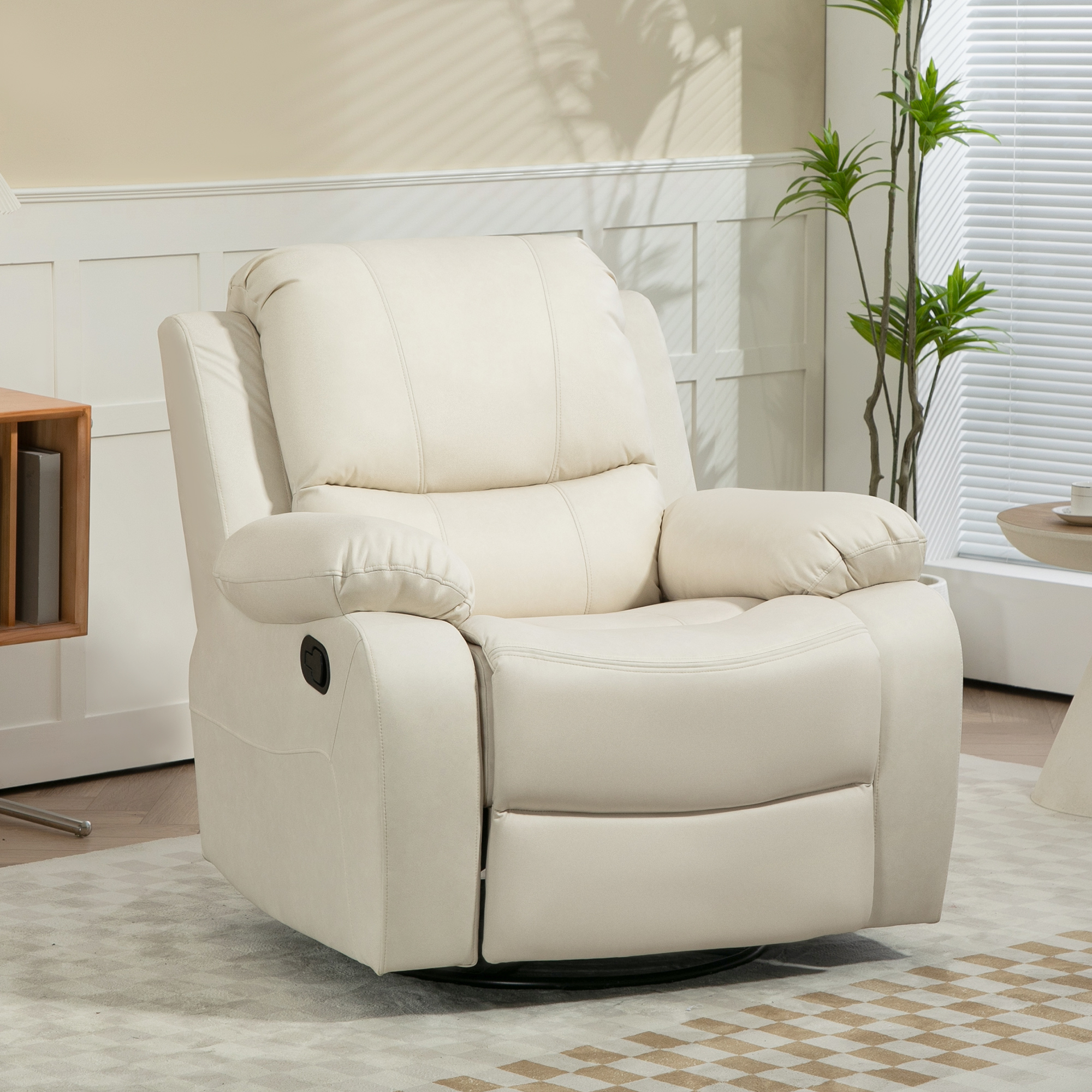HOMCOM Relaxsessel, verstellbare Lehne & Fußstütze, drehbar, bis 150 kg, Stahlrahmen, 93x100x98cm, Cremeweiß