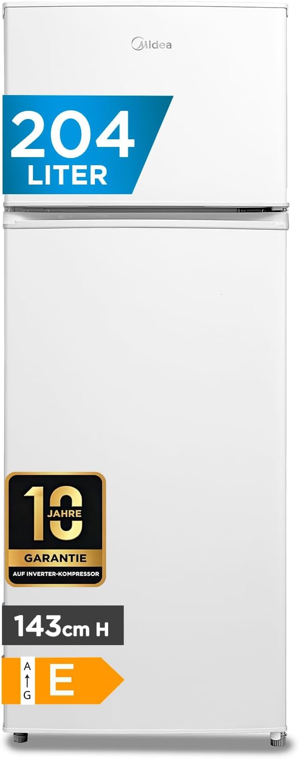 Midea MERT210FGE01 Frigo-congelatori doppia porta 204 L, Congelatore da Montare in Alto, 176kWh/annum, controllo a temperatura regolabile, Luce LED, Bianco