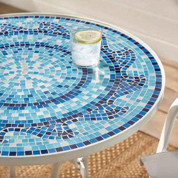 StyleWell 28 in. Coastal Glass Mosaic Outdoor Patio Bistro Table
