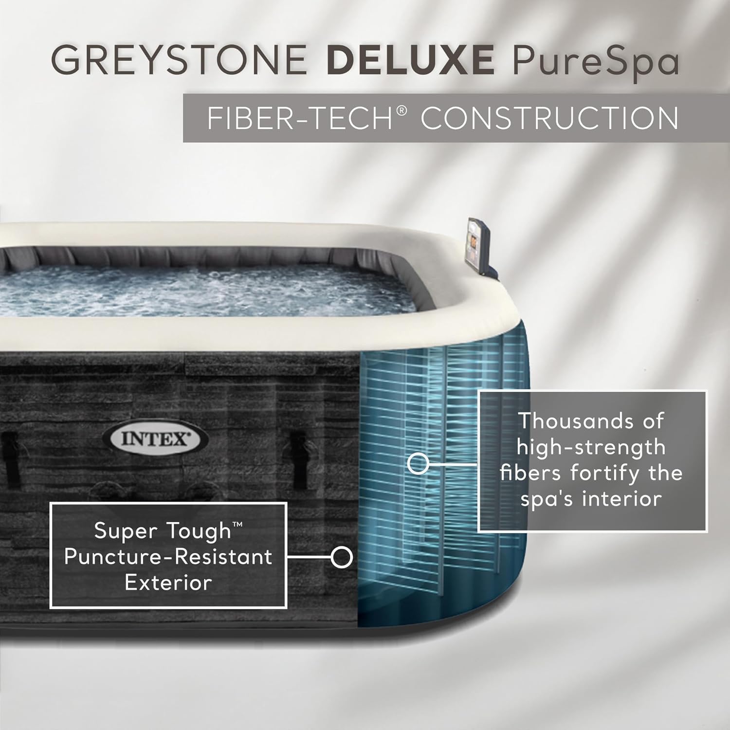 INTEX PureSpa Greystone Deluxe Inflatable Hot Tub  with with Built-in FastFill Inflation System  Spa Control App  and 4 Person Capacity  83