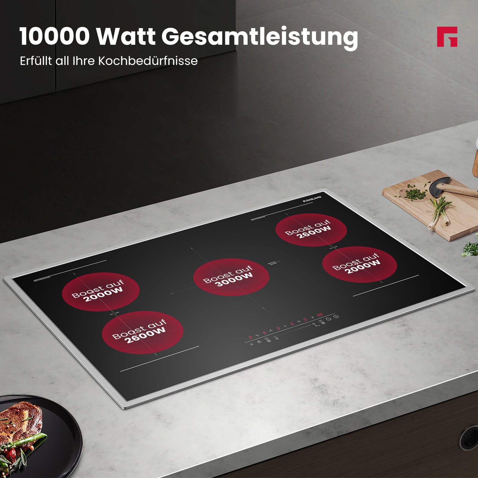 Induktions-Kochfeld 5 Zonen Induktionskochfelder mit Edelstahlrahmen, FlexInduction für BBQ