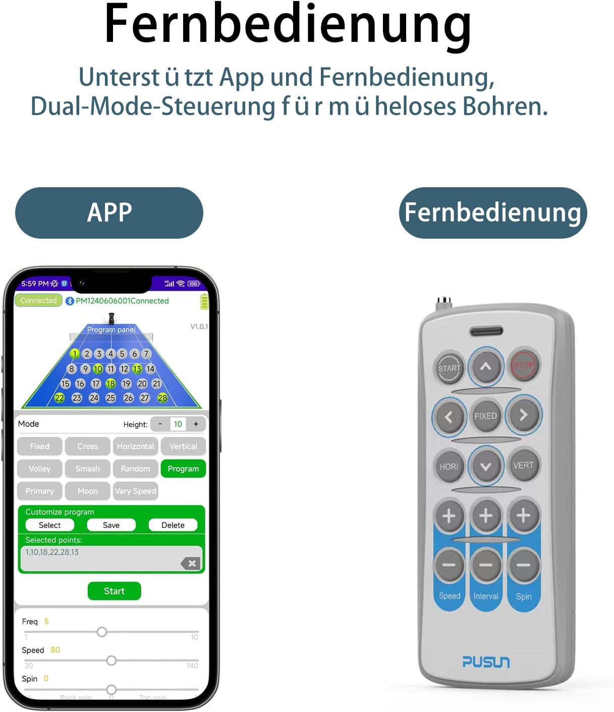 PT-MAX C Tennisballmaschine - Profi Ballwerfer mit APP-Steuerung (App für Watch), 28 Landepunkte & 26 Modi, Smart Trainer für alle Spielniveaus mit variablem System (5-7 Std.)