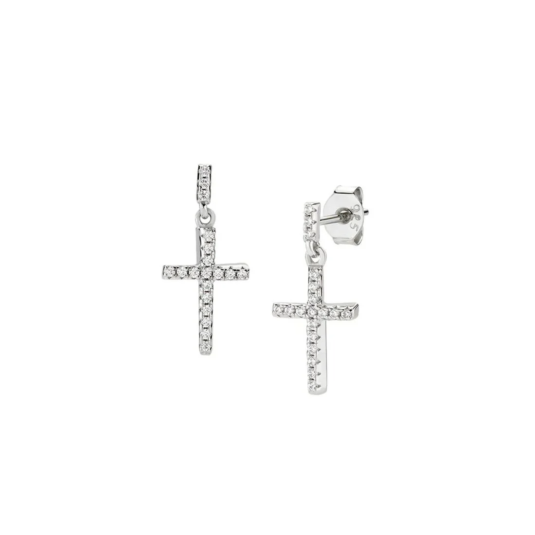 Orecchini Amen a croce pendente con zirconi bianchi ORAPCRBBZ1
