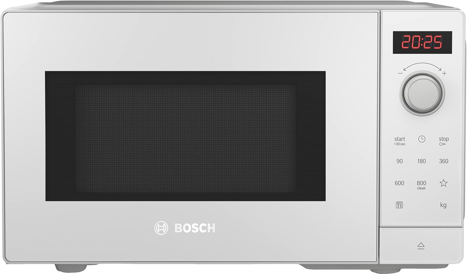 Bosch FFL023MS2 Serie 2 Mikrowelle, 26 x 44 cm, 800 W, Drehteller 27 cm, Türanschlag Links, AutoPilot 7 7 Automatikprogramme, Reinigungsunterstützung, LED-Touchdisplay, Edelstahl