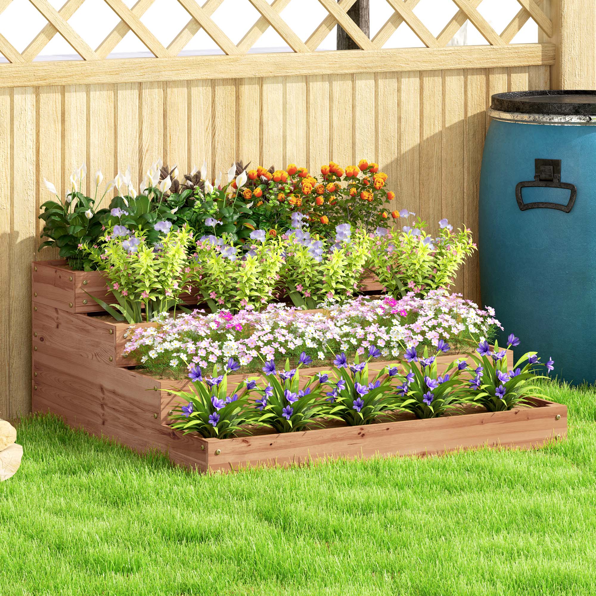 Outsunny Erhöhtes Blumenbeet aus Fichtenholz mit offenem Boden, 113x113x46 cm, Braun