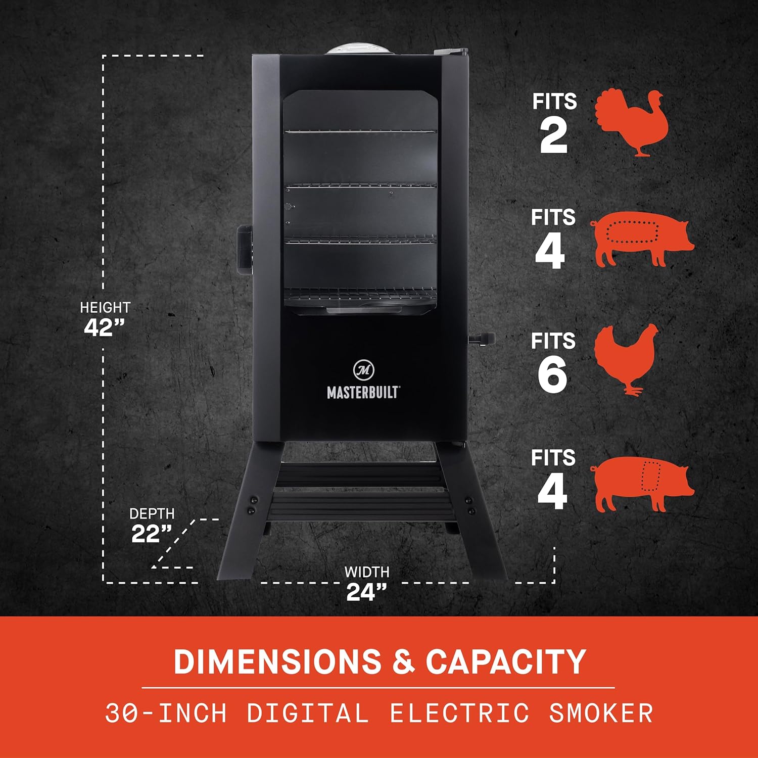 Masterbuilt® 30-inch Digital Electric Vertical BBQ Smoker with Leg Kit  Side Wood Chip Loader and 710 Cooking Square Inches in Black  Model MB20070421