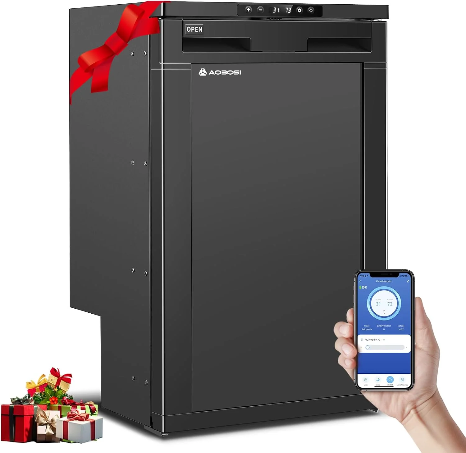 AAOBOSI 83L Kompressor Kühlbox, 12/24V DC, Wohnmobil Kühlschrank mit APP-Steuerung, bis -20℃ Kompressor Kühlschrank für Auto, LKW, Boot, Reisemobil