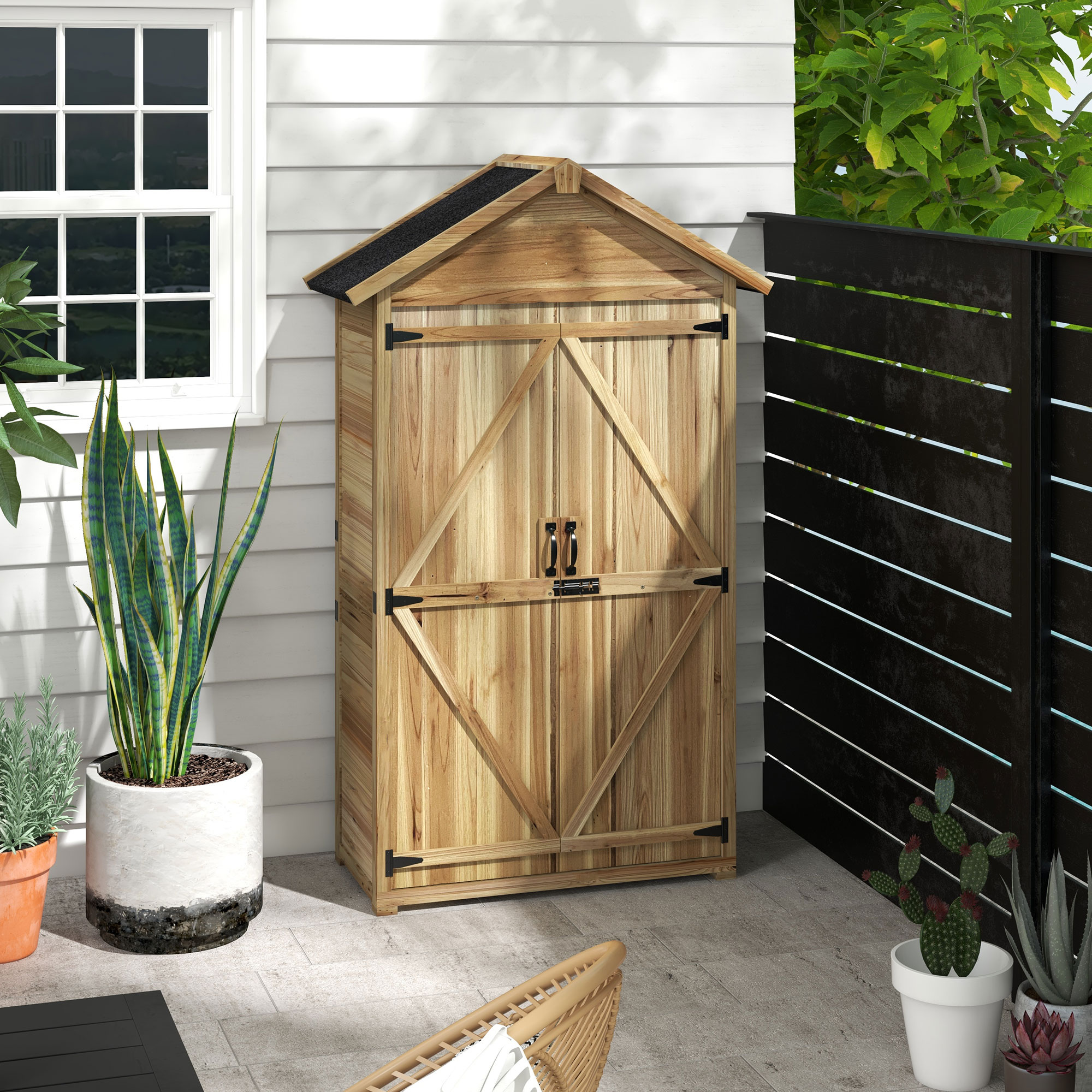 Outsunny Tuinhuis Tuinschuur Tuinkast, weerbestendig, vintage design, 102 cm x 54 cm x 177 cm, Natuur