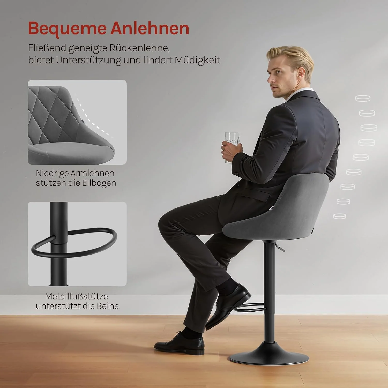 WOLTU Barhocker mit Rückenlehne, höhenverstellbar und drehbar