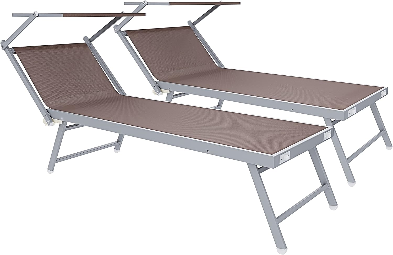 Coppia Di Lettini Prendisole 720 gr/m² Professionale Pieghevole In Alluminio Tettuccio Orientabile Parasole Lettino Prendi Sole Sdraio Mare Piscina Spiaggia Giardino 182 x 60 x 38 cm (Tortora)