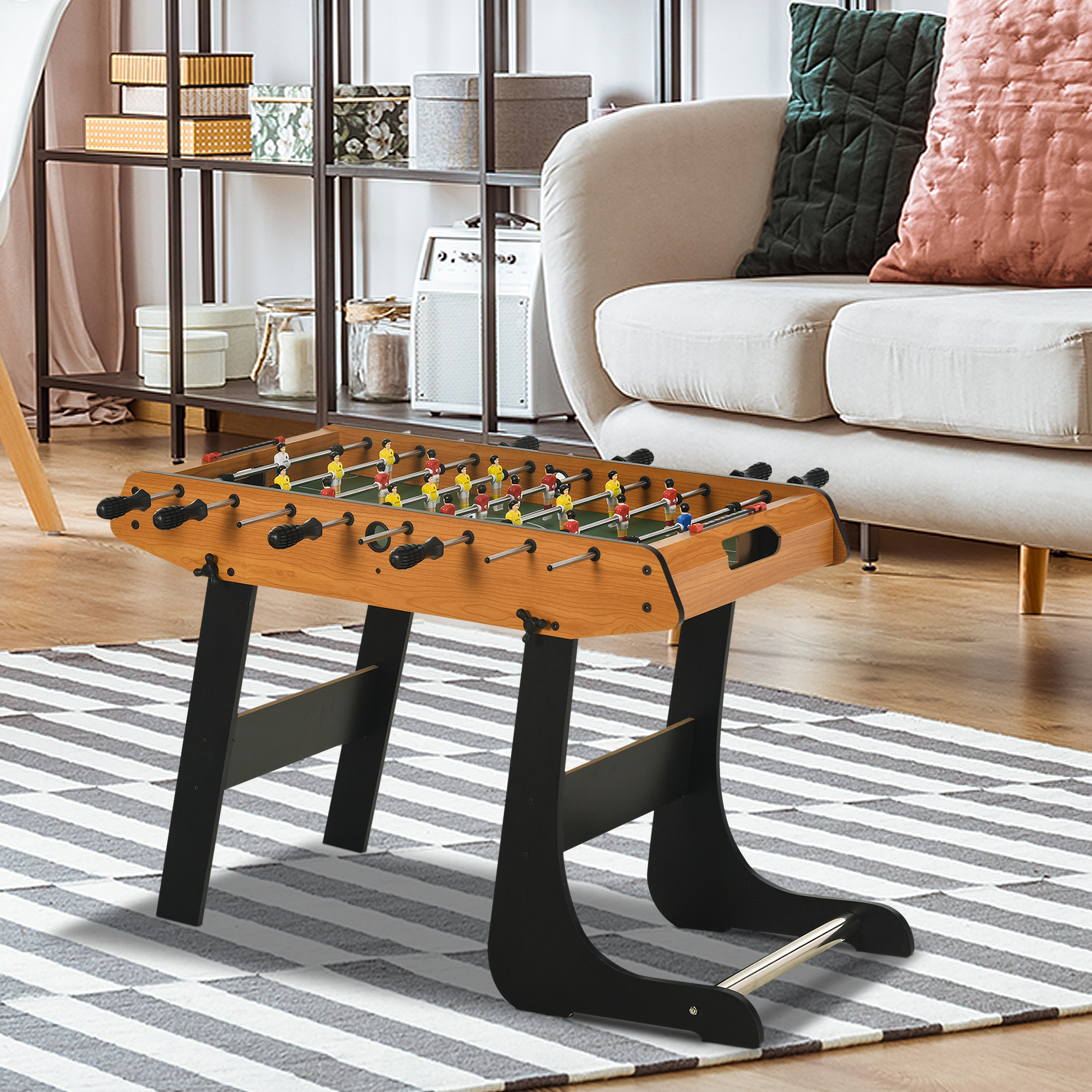 HOMCOM Tischfußball Tischkicker Kickertisch Spielzeug Spieler-Party Fußball Geschenk für 14+ Jungen Zusammenklappabar innen mit je 11 Spielern pro Seite MDF Schwarz+Natur 98 x 42 x 62,5 cm
