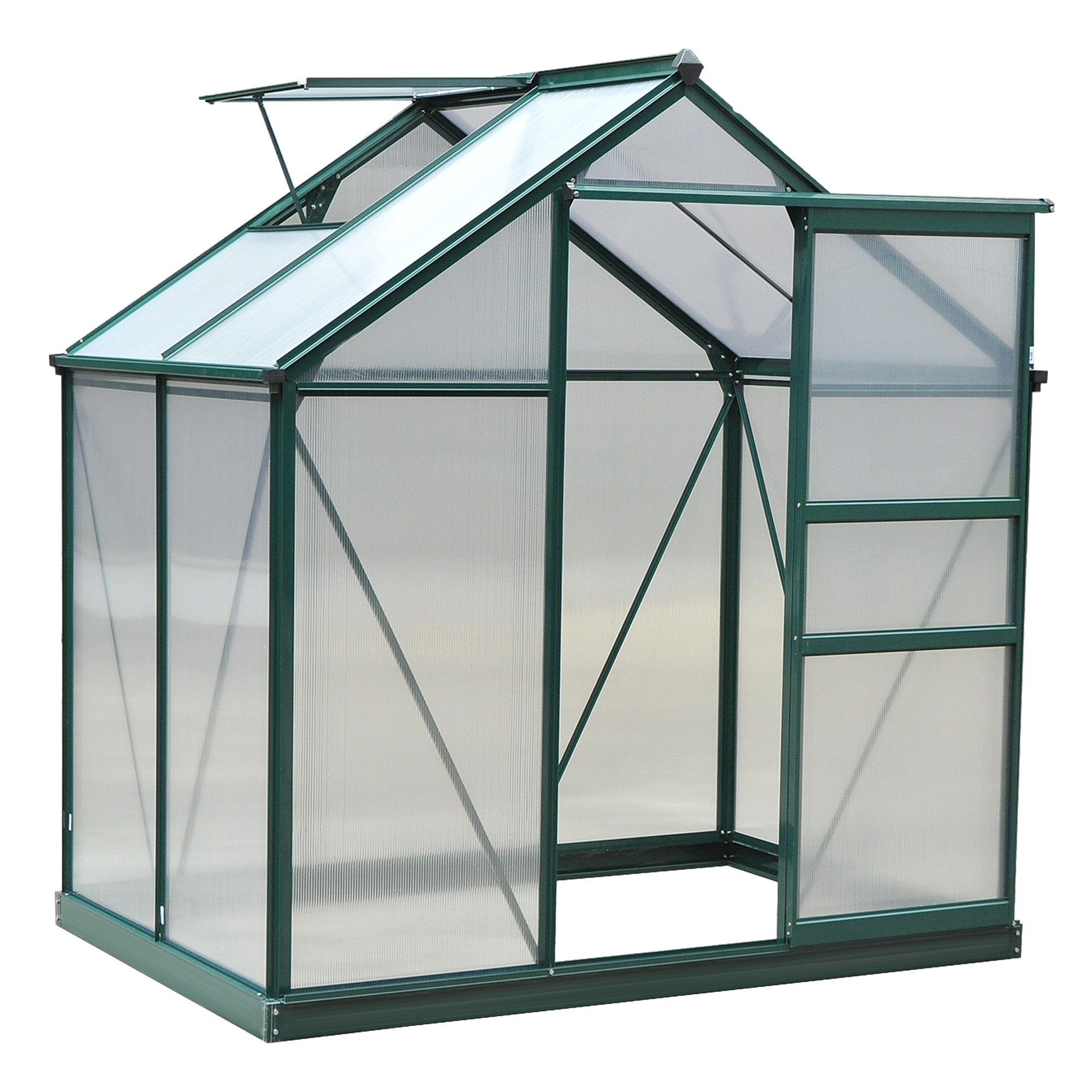 Outsunny Gewächshaus mit Dachfenster Aluminium Treibhaus 190 cm x 132 cm x 201 cm Grün + Transparent