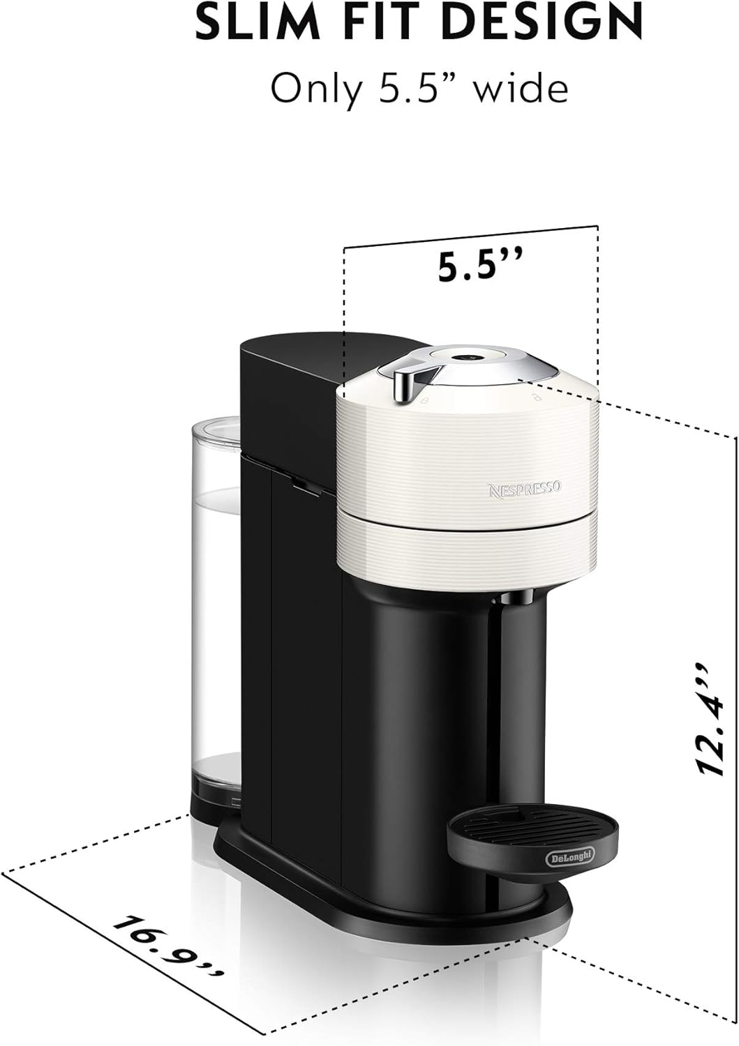 Nespresso Vertuo Next Coffee and Espresso Machine by De'Longhi, White, Compact, One Touch to Brew, Single-Serve Coffee Maker and Espresso Machine