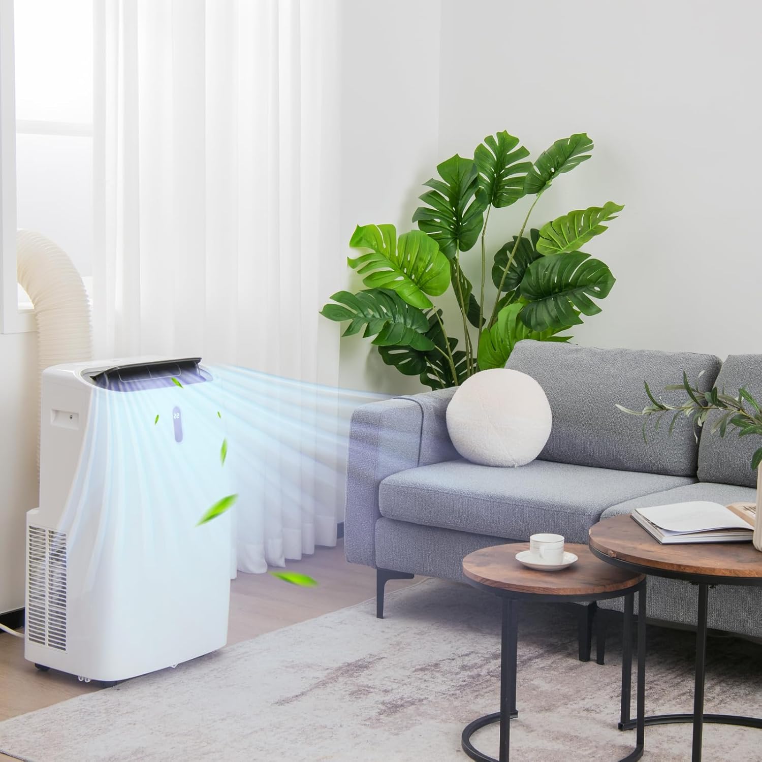 GOPLUS 14000 BTU Klimaanlage mit Abluftschlauch, 5 in 1 mobiles Klimagerät: Kühlen, Heizen, Entfeuchten, Belüften, Schlafmodus | für Raumgröße bis 30㎡ | 24H-Timer | App/Fernbedienung (14000BTU)