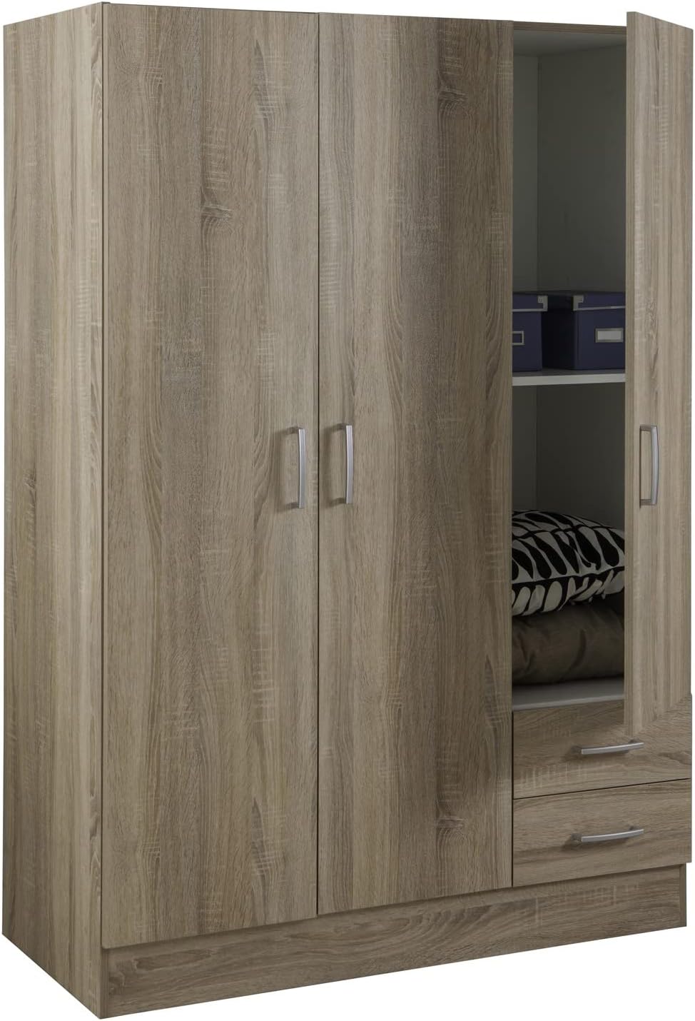 COMPOSAD | Easy Line Wardrobe with 3 Doors and 2 Drawers, Bedroom, Wardrobe with Doors, Dimensions (WxHxD) 119.5 x 184.5 x 46 cm, Colour Sonoma Oak, Made in Italy