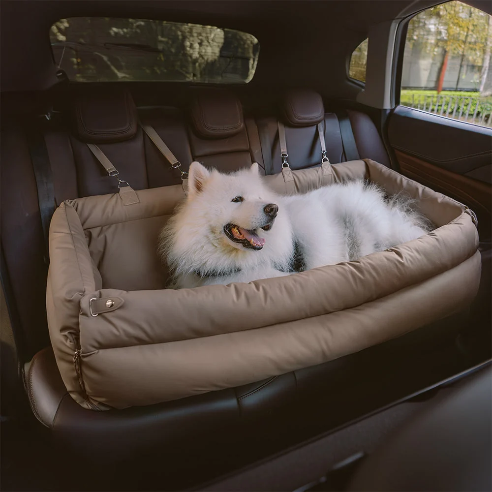 Dog Car Seat Booster �C Faux Leather with Plush Padding & Non-Slip Base