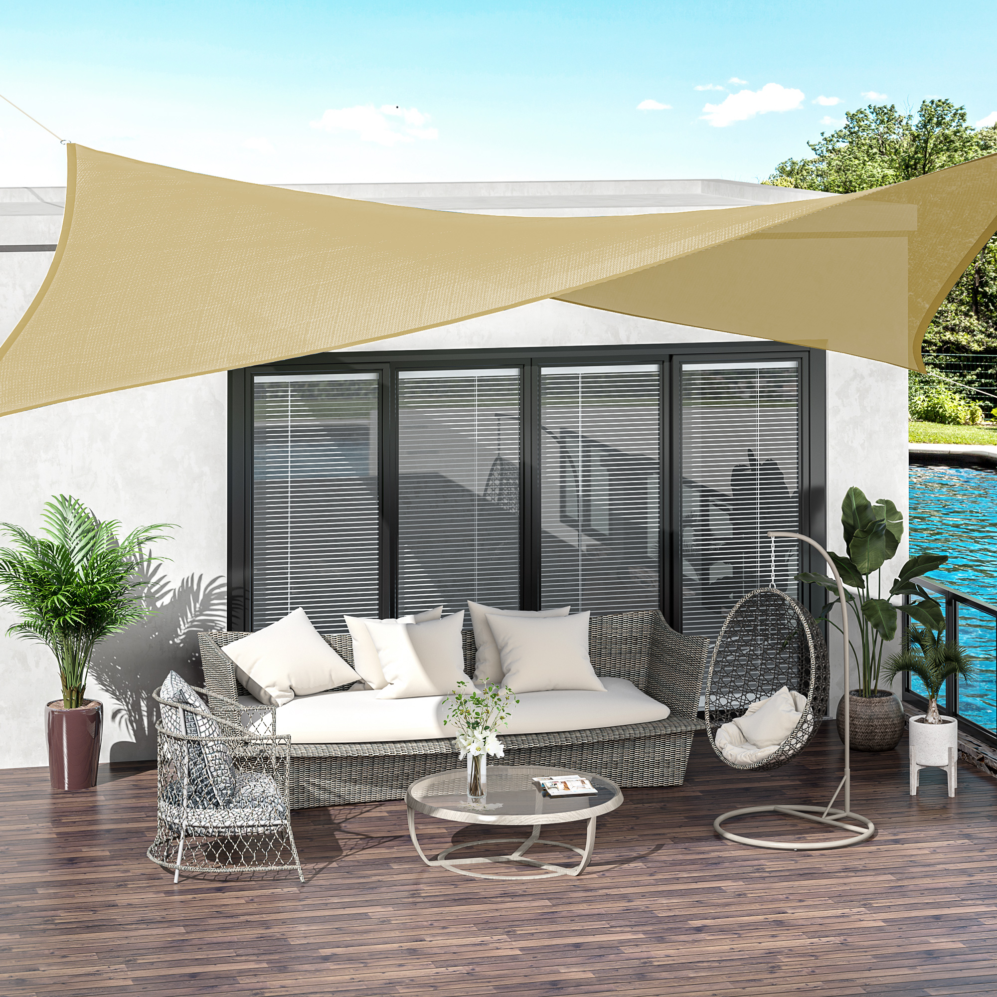 Outsunny Großes rechteckiges Sonnensegel 4 x 3 m Hochdichtes Polyethylen HDPE UV-beständig Beige