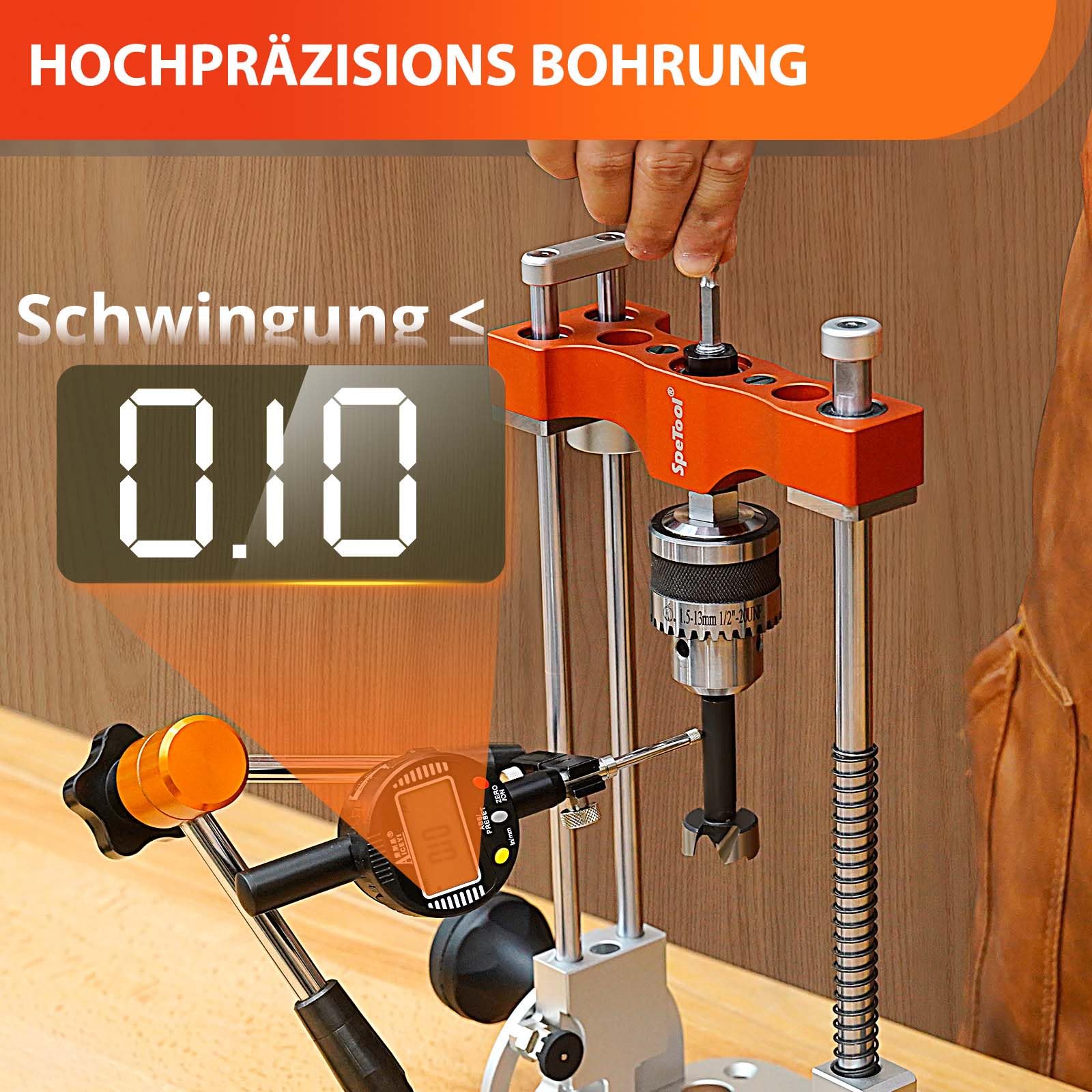 SpeTool S04001 Akkuschrauber Bohrständer Kugellager Führungsstangen 1/2 Zoll Bohrfutter 0 60 Grad verstellbar
