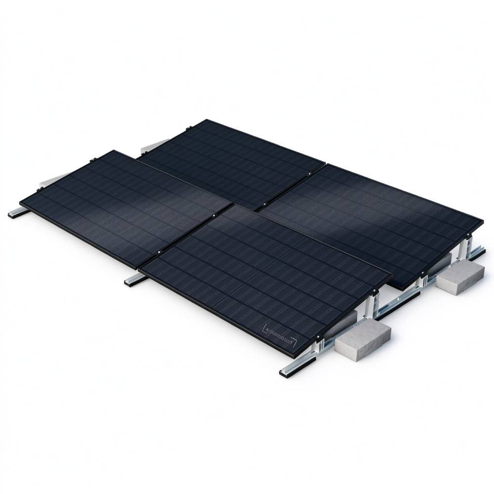 PV-Halterung für Flachdach und Bodenmontage 4 Module ohne Bohren Aluminium für Solarmodule 30–35 mm Silber