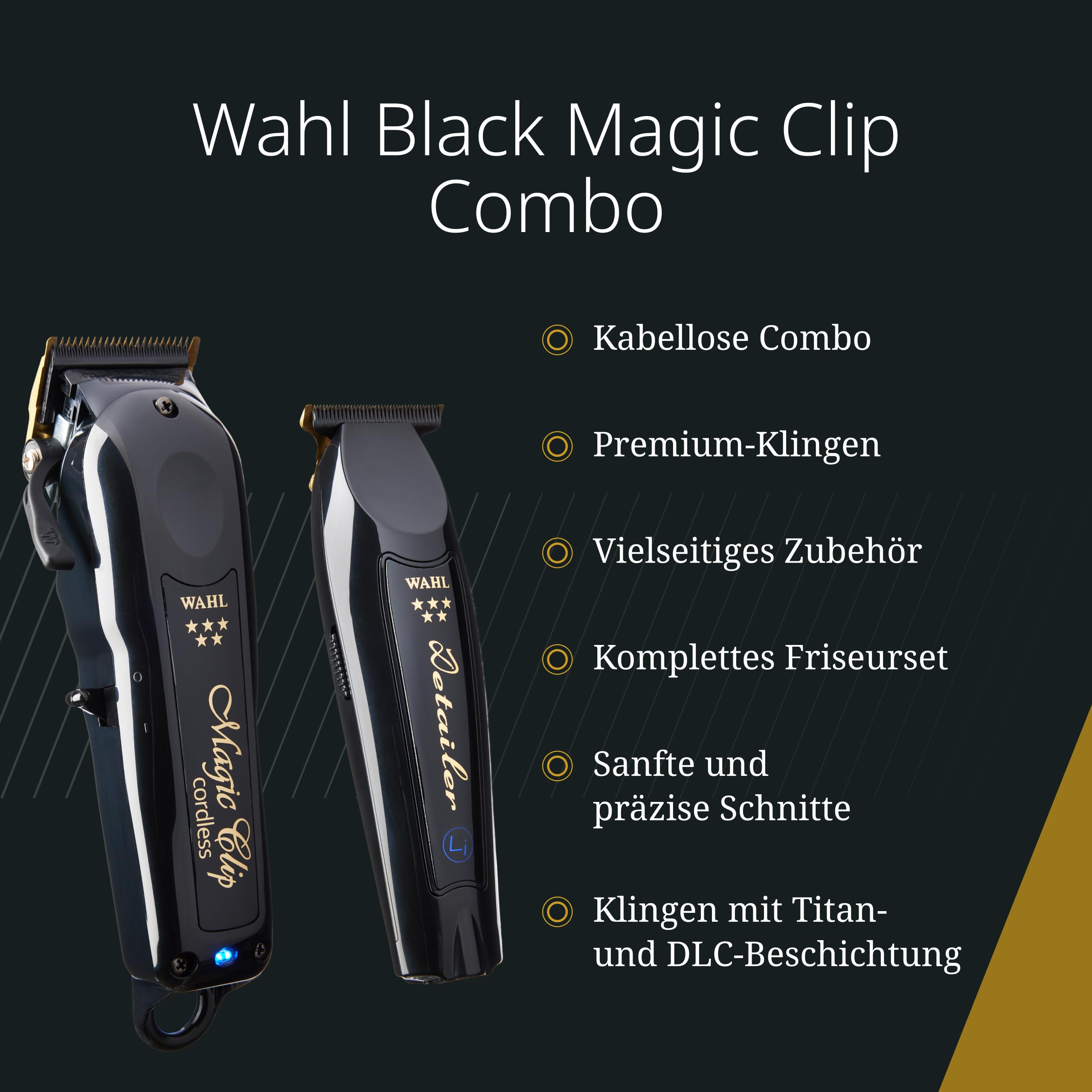 Kabellose Haarschneide-Set Cordless Barber Combo mit Magic Clip und Detailer Li, Titan-Klingen und Aufsätzen