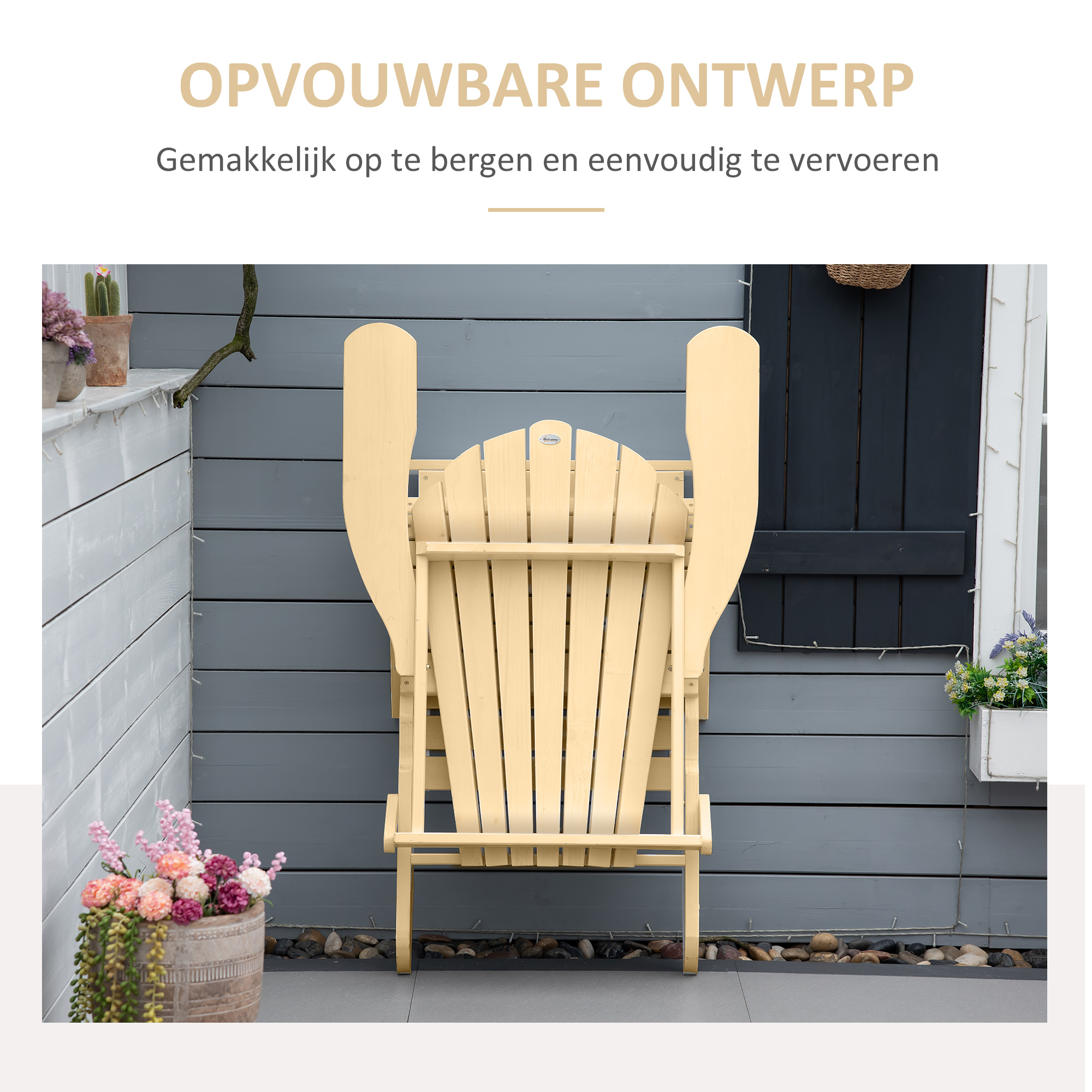 Adirondack Tuinstoel met Voetensteun Opvouwbaar Ligstoel Buitenmeubilair Grenenhout Natuur 78 x 140 x 94 cm