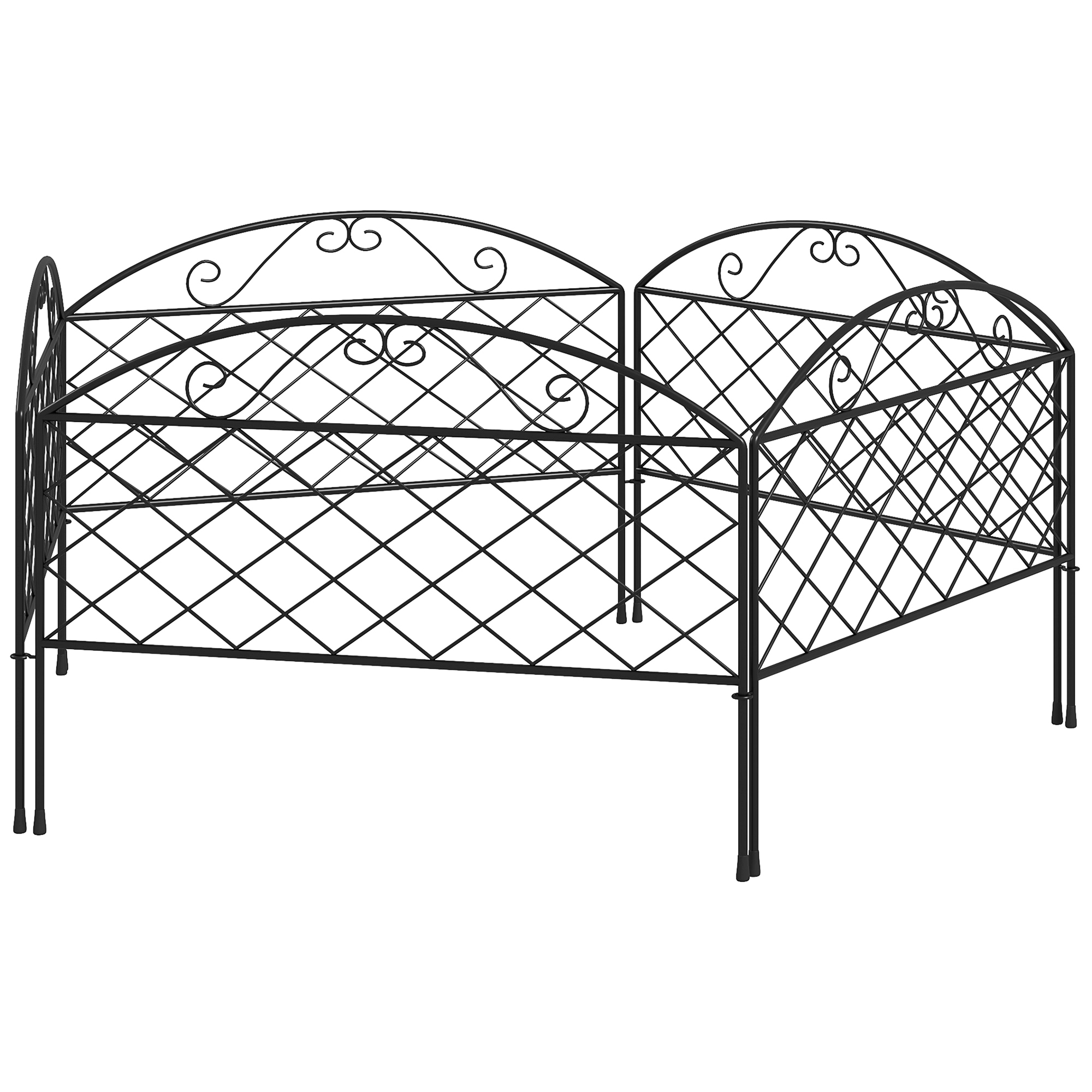 Outsunny Set aus 5 dekorativen Metallzaunpaneelen für den Garten, Blumenbeetumrandung - Maße 305 x 43 cm